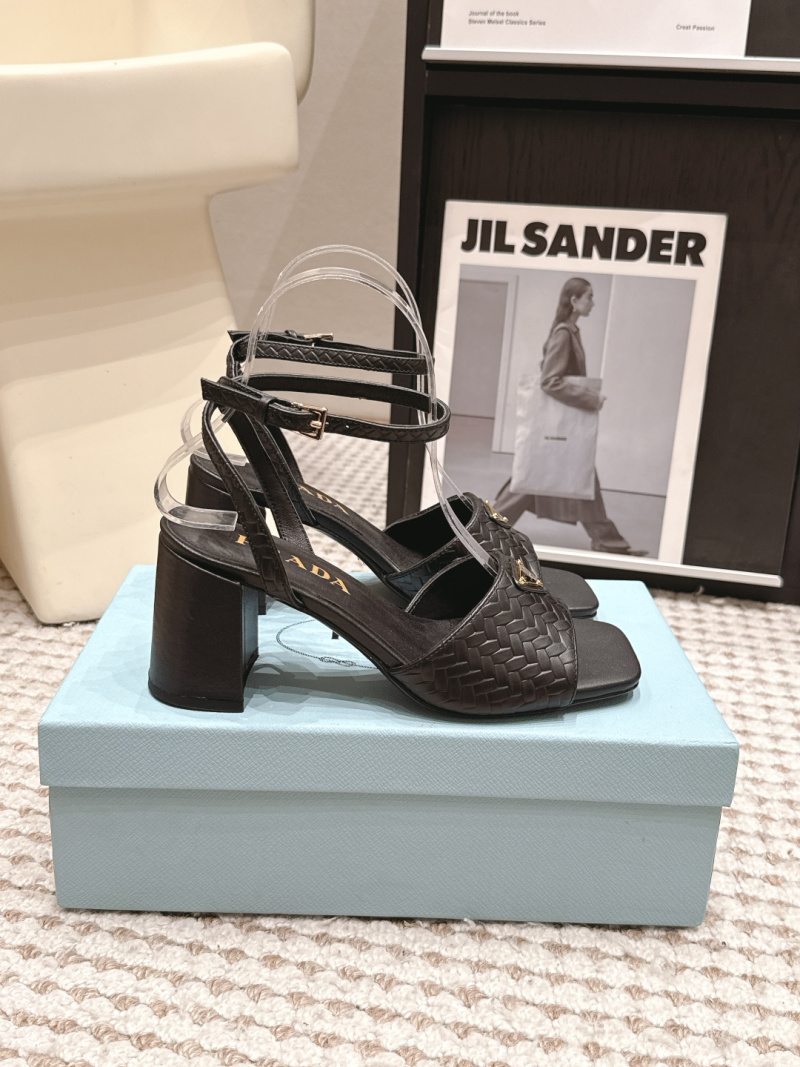 Женские кожаные сандалии на каблуке, квадратный носок Prada