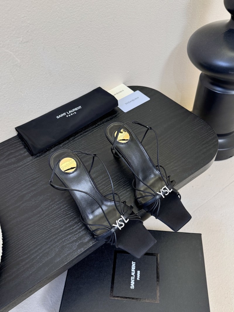 Женские черные босоножки Saint Laurent с логотипом YSL