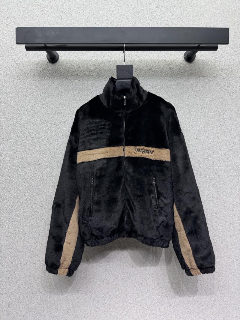 Меховая куртка Saint Laurent с контрастной полосой