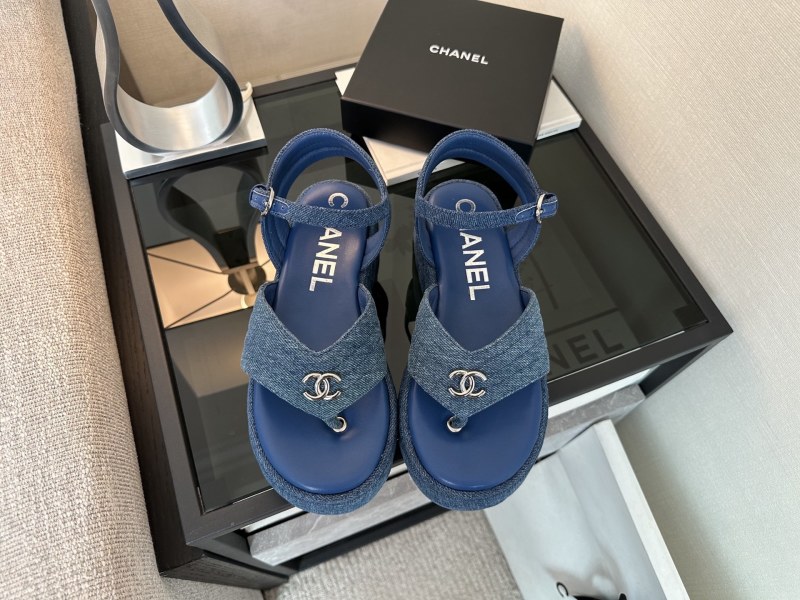 Босоножки Chanel женские синие на платформе