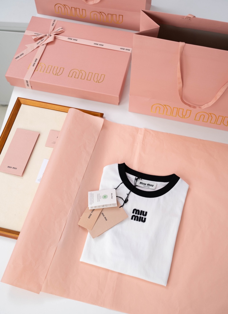 Футболка с вышивкой логотипа Miu Miu