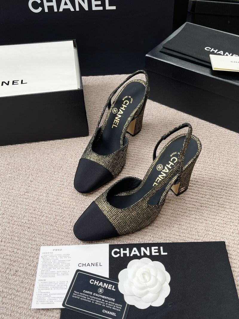 Женские туфли с открытым задом на высоком каблуке Chanel