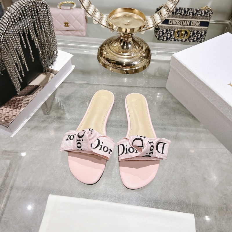 Женские розовые шлепки Dior J'ADIOR с вышивкой и бантом
