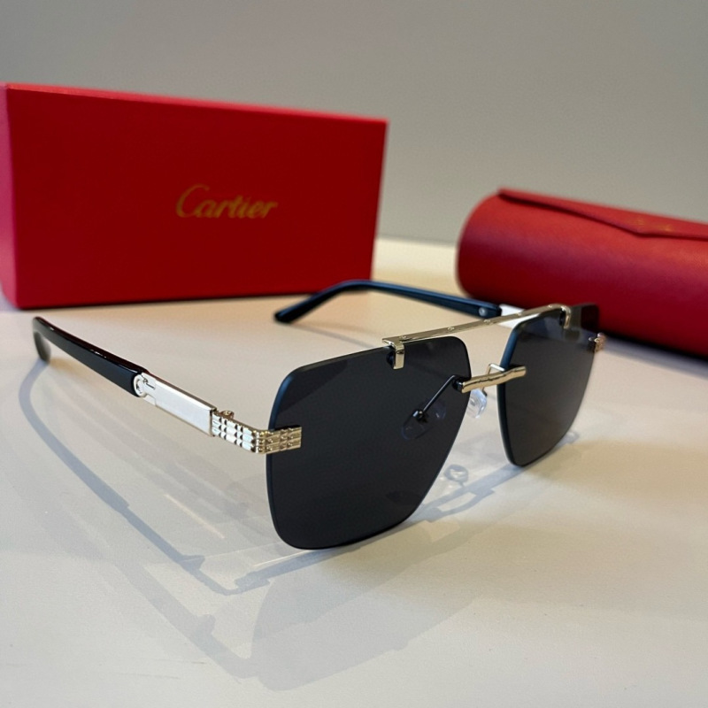 Солнцезащитные очки без оправы с черными дужками Cartier