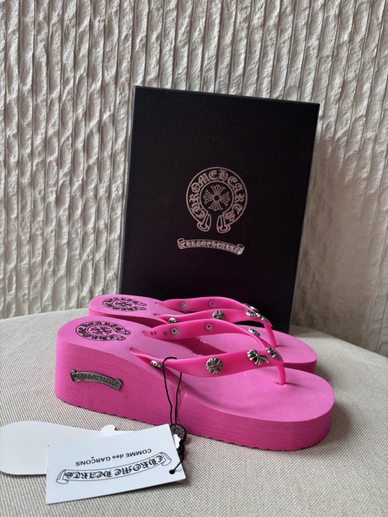 Женские розовые шлепанцы на высокой подошве Chrome Hearts
