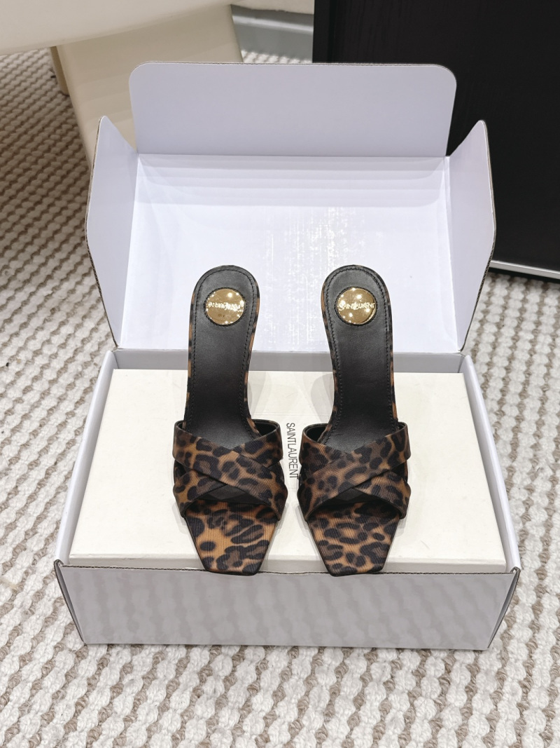 Мюли женские на каблуке с леопардовым принтом Saint Laurent