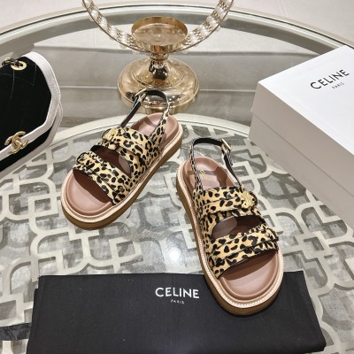 Женские босоножки Celine с леопардовым принтом на платформе