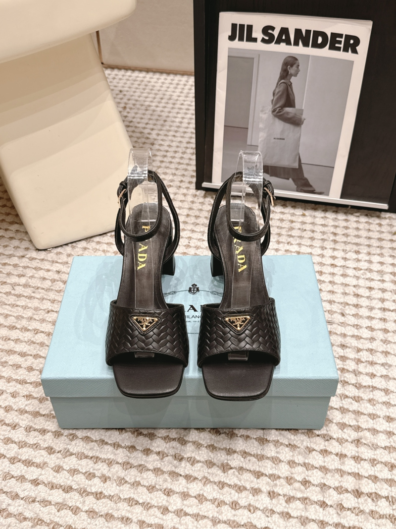 Женские кожаные сандалии на каблуке, квадратный носок Prada