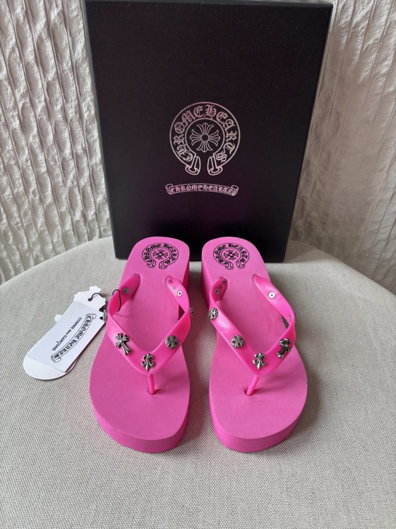 Женские розовые шлепанцы на высокой подошве Chrome Hearts