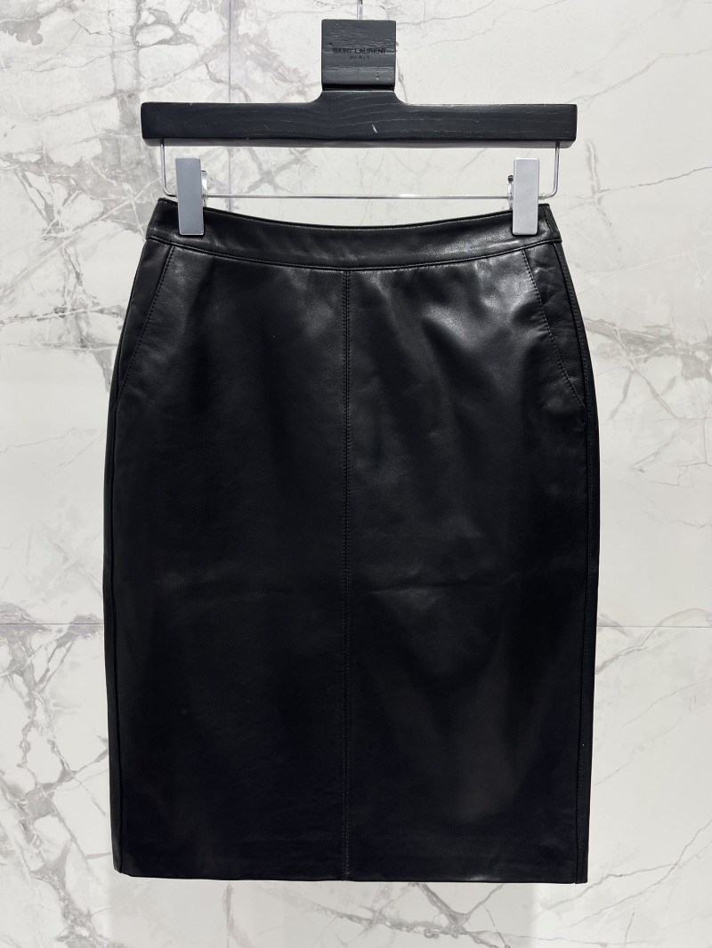 Юбка кожаная Saint Laurent черная