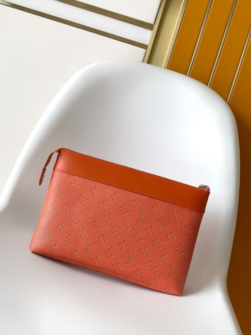 Кожаный кошелек Louis Vuitton M82545 Monogram Shadow оранжевого цвета с ремешком