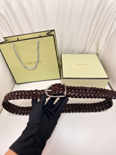 Плетеный кожаный ремень Tom Ford, темно-коричневый