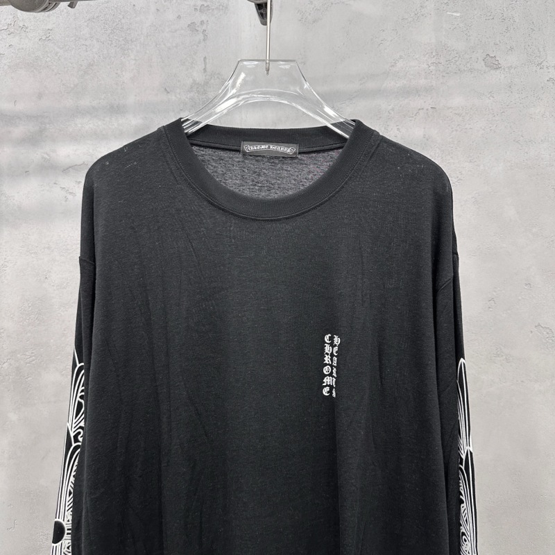 Футболка женская черная с принтом на рукавах Chrome Hearts