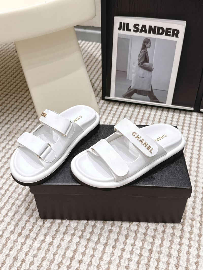 Шанель белые босоножки на платформе с двумя ремешками Chanel
