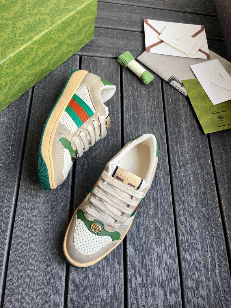 Женские кожаные кеды с эффектом потертости и контрастными полосами Gucci