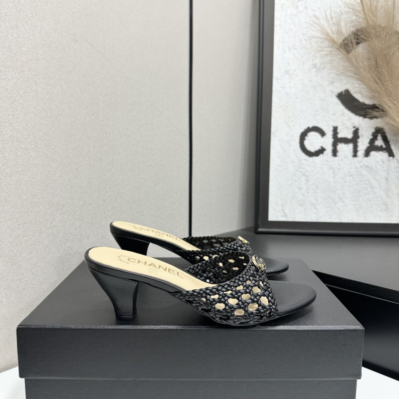 Черные плетеные женские сабо с каблуком Chanel