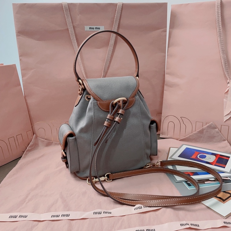 Рюкзак Miu Miu кожаный и тканевый серый