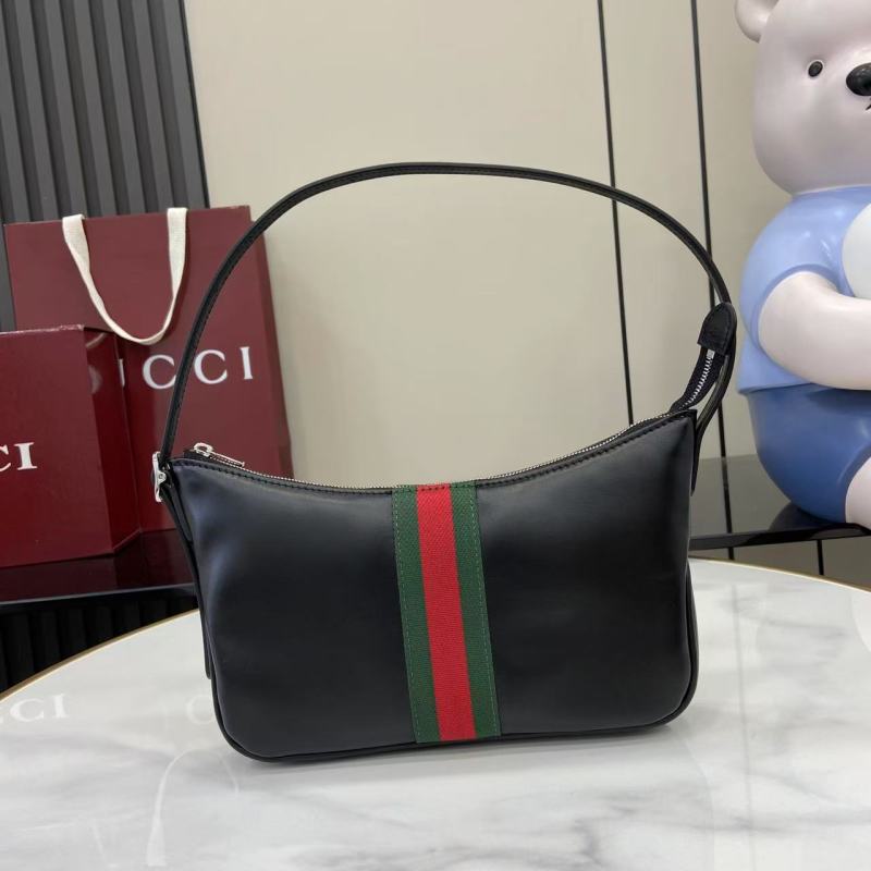 Черная сумка Gucci с красно-зеленой полосой