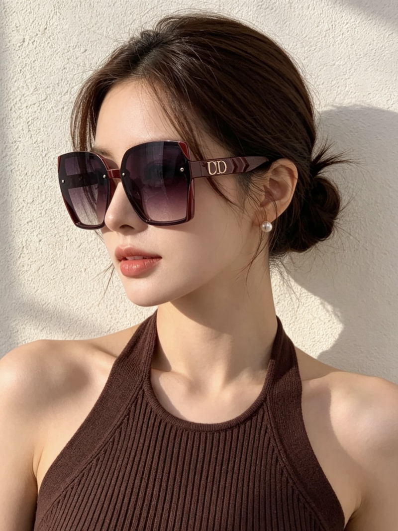 Стильные женские солнцезащитные очки темной оправы Dior
