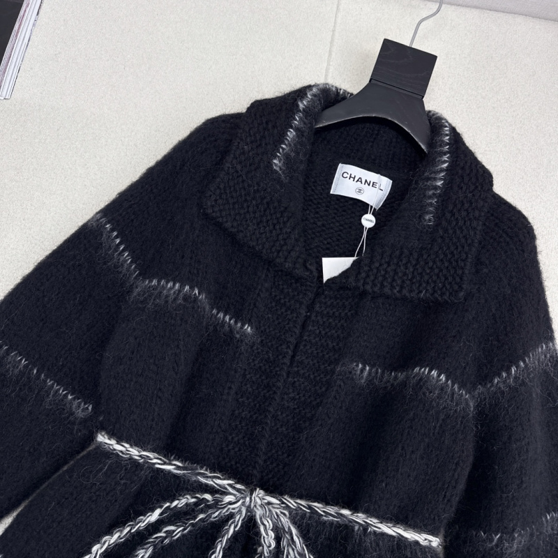 Кардиган женский вязаный из мохера с поясом и воротником Chanel
