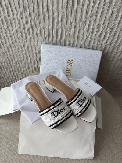 Мюли женские вязаные белые с логотипом Dior