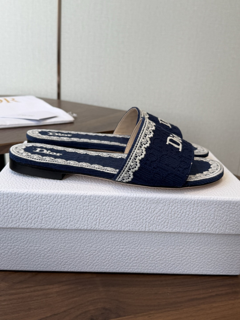Сланцы Dior женские темно-синие с вышивкой
