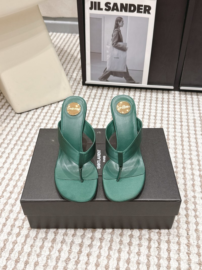 Женские шлёпанцы Saint Laurent с золотым логотипом