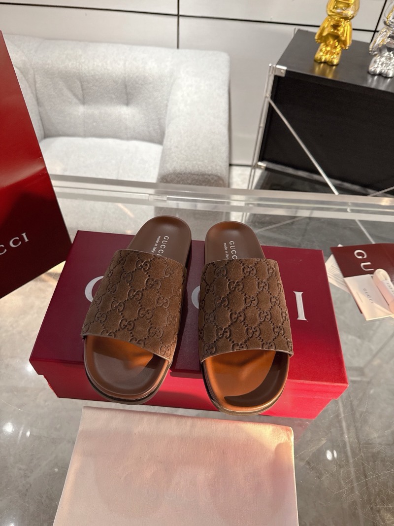 Сандалии мужские Gucci коричневые с принтом GG