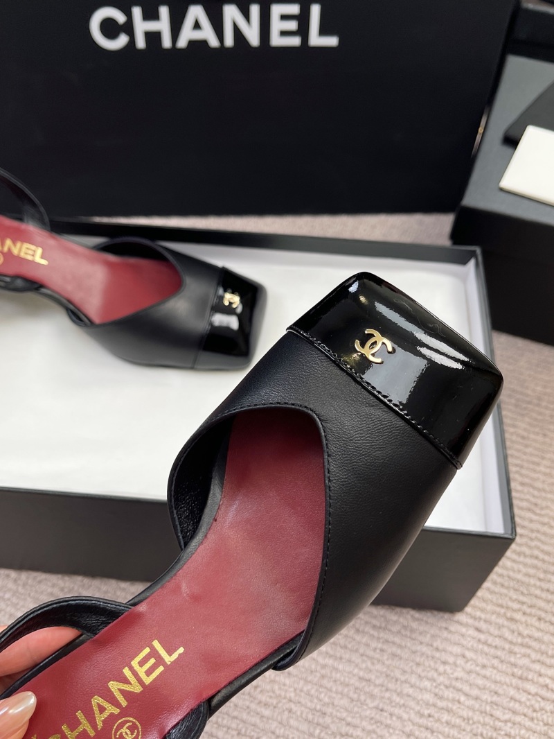 Черные женские туфли с открытым мыском Chanel