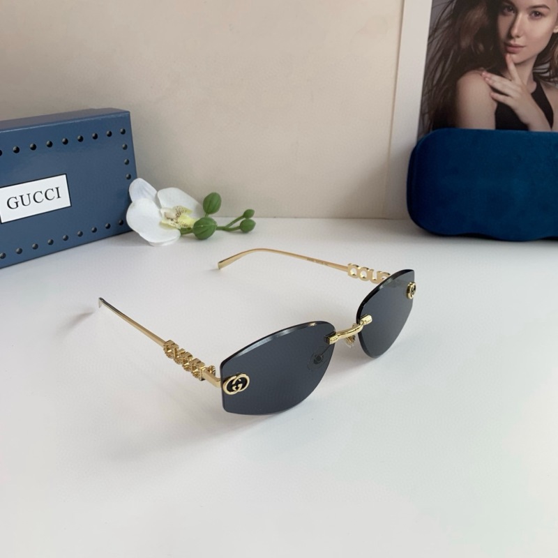 Солнцезащитные очки Gucci без оправы, золотистый декор