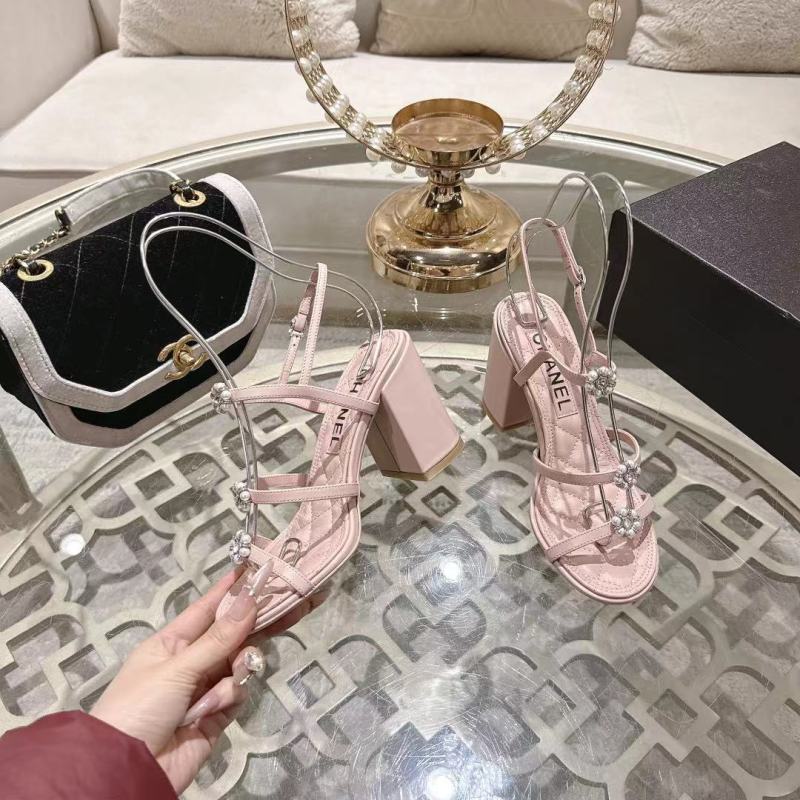 Женские розовые сандалии с цветком Chanel