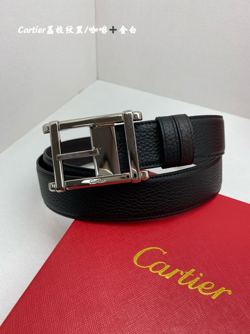 Двусторонний кожаный ремень с пряжкой Cartier