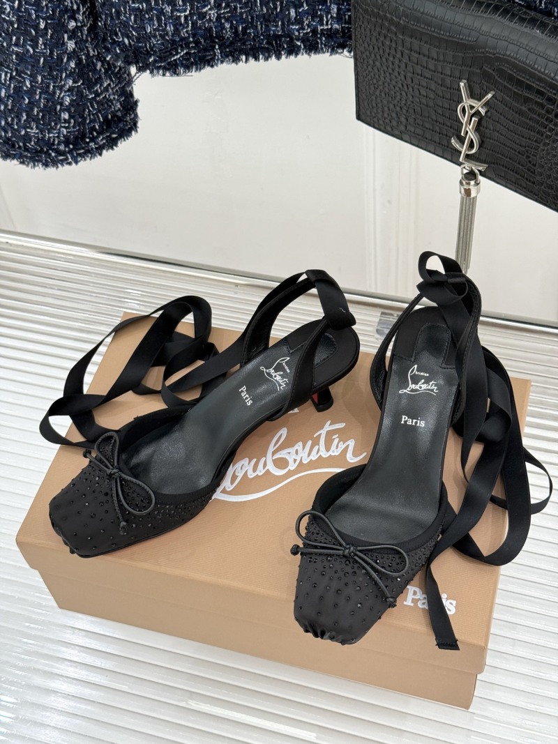 Женские босоножки с лентой на щиколотке и стразами Christian Louboutin
