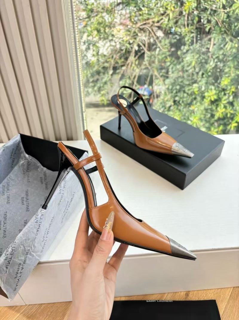 Женские сабо с металлическим носком, коричневые Saint Laurent