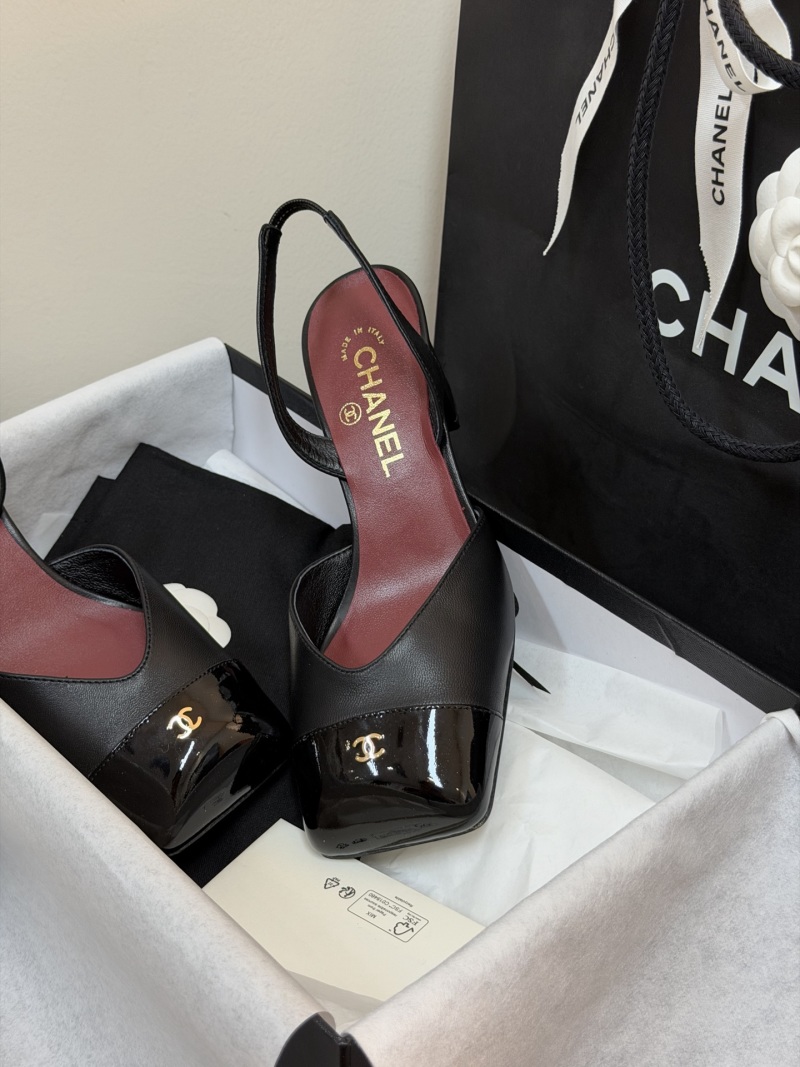 Женские туфли Chanel, квадратный носок, кожаные