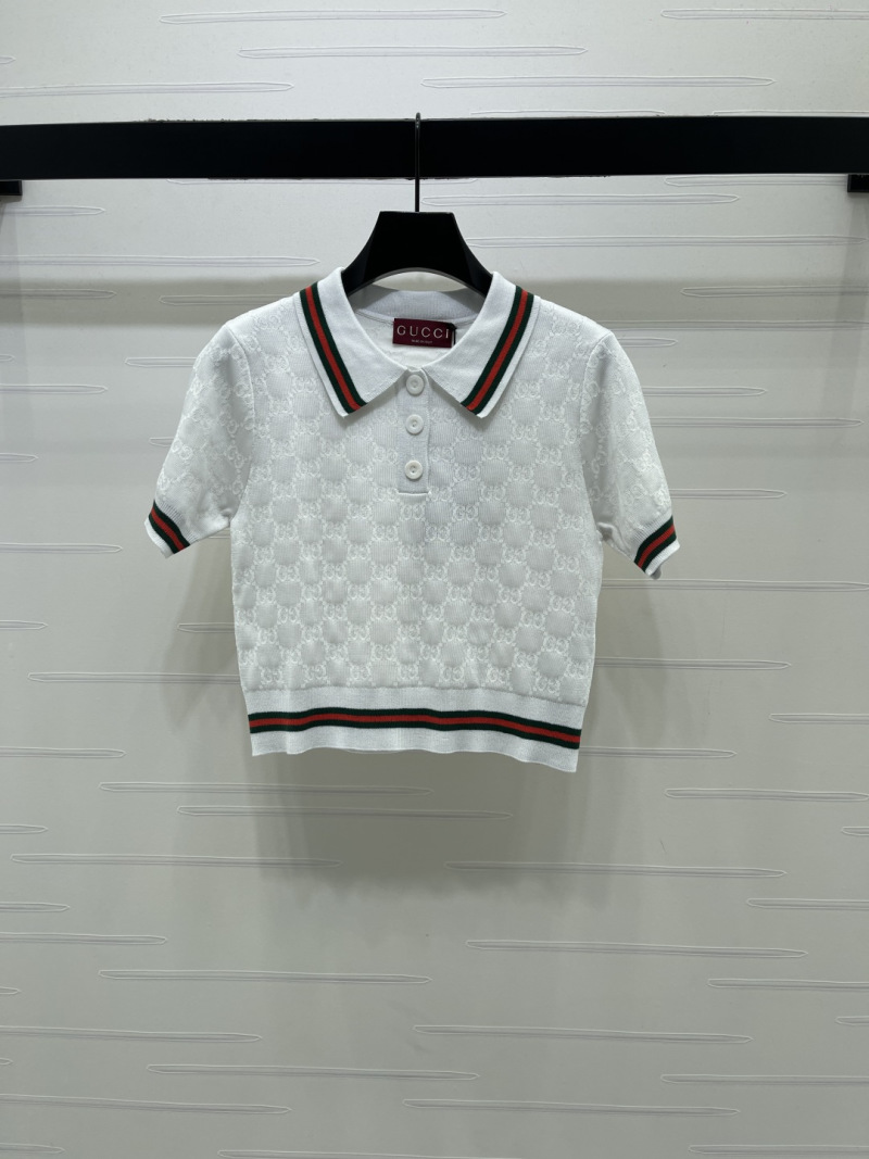 Женский вязаный джемпер с воротником поло и коротким рукавом Gucci