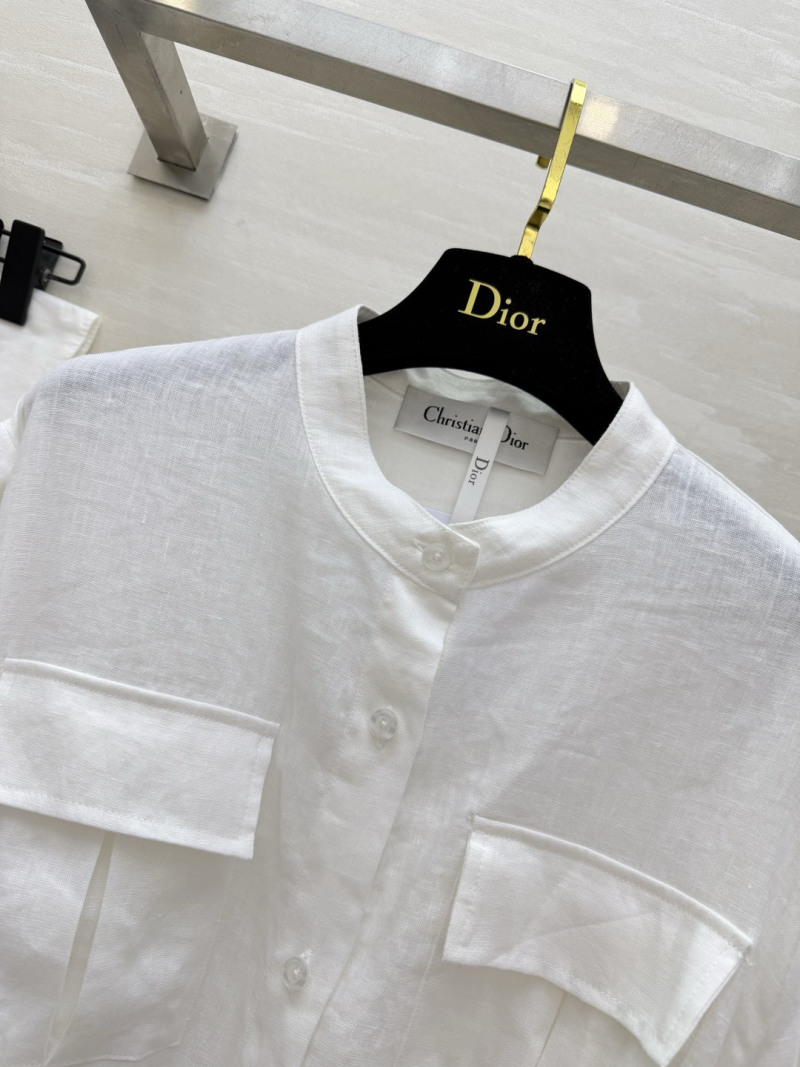 Белая льняная рубашка женская с поясом Dior