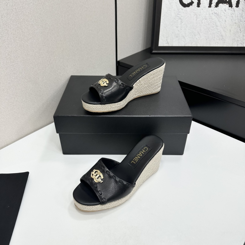 Женские босоножки на текстильной платформе, черные Chanel