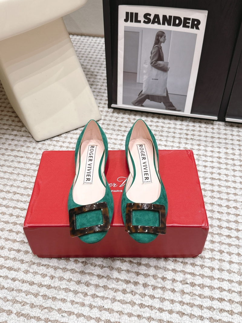 Балетки Roger Vivier зеленые с квадратной пряжкой