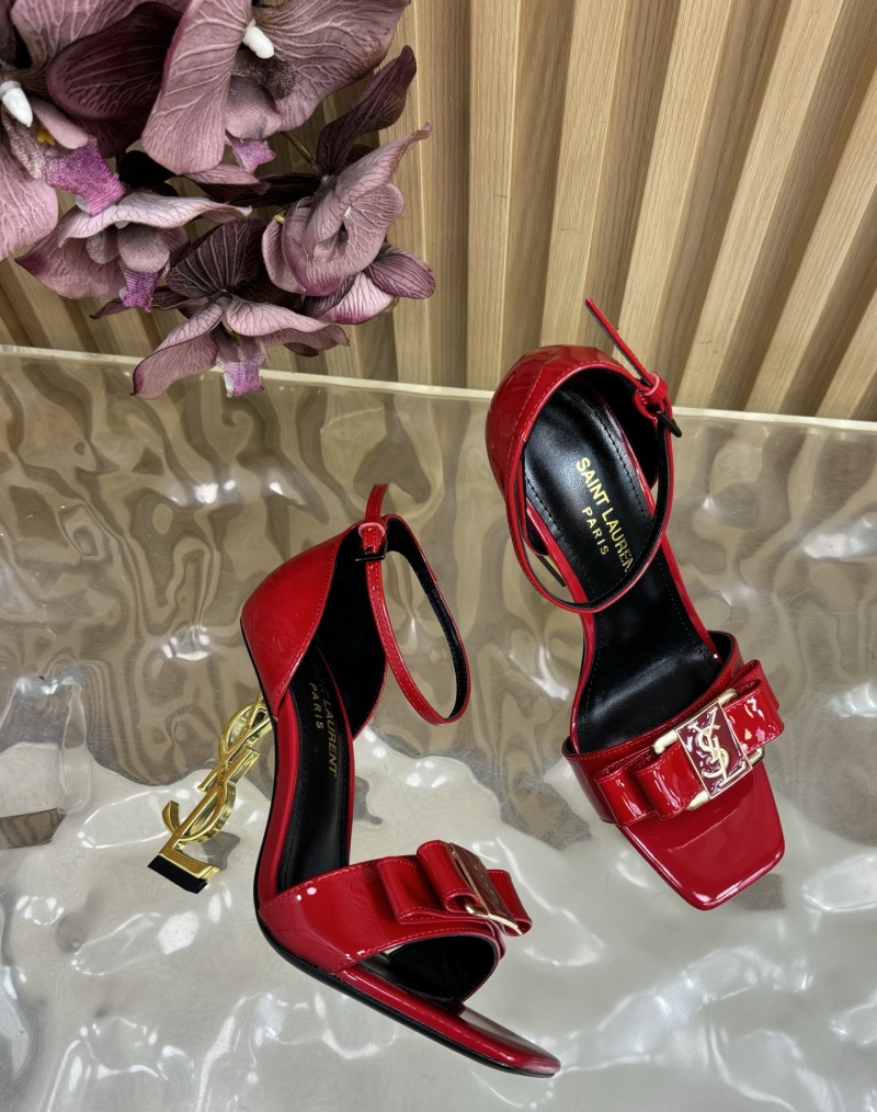 Женские красные туфли на высоком каблуке с логотипом YSL и ремешком на щиколотке Saint Laurent