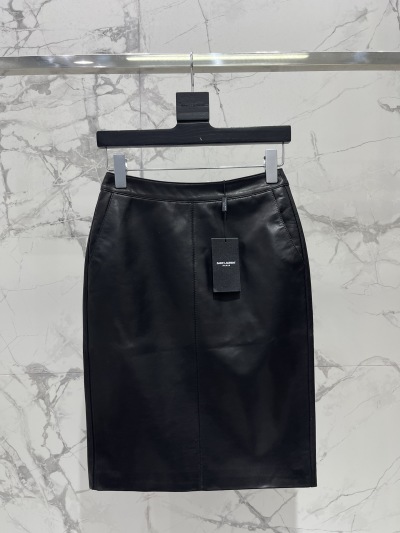 Юбка кожаная Saint Laurent черная