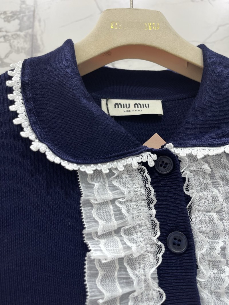 Вязаный топ с воротником и кружевом Miu Miu