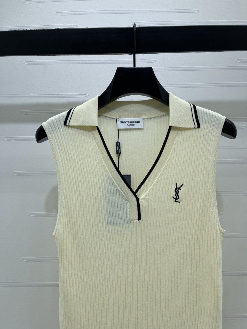 Женский вязаный жилет с воротником Polo Saint Laurent