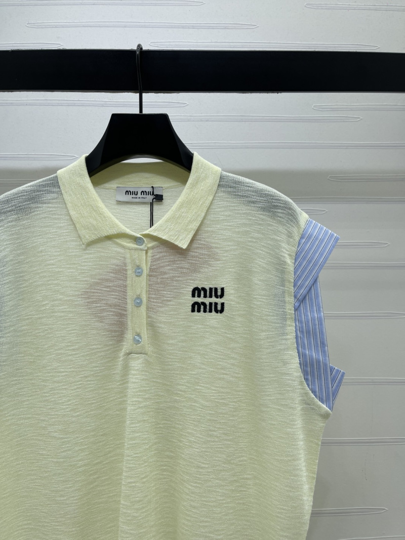 Женский вязаный жилет с воротником и контрастными вставками Miu Miu