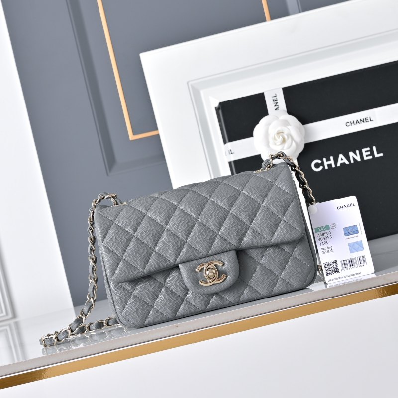 Маленькая сумка Chanel Classic Flap с двойной цепочкой, серый