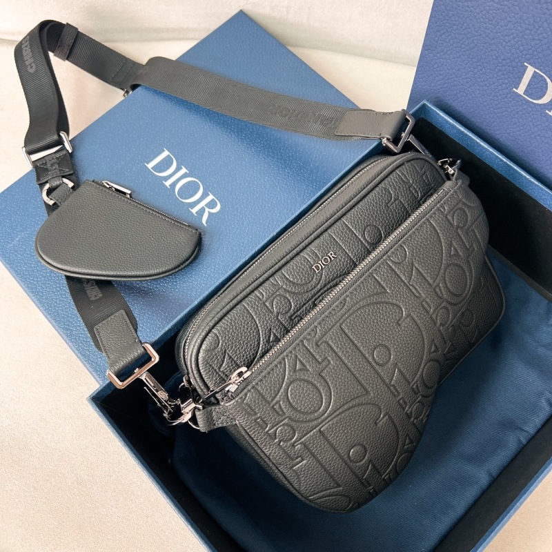 Мужская черная кожаная сумка через плечо Dior