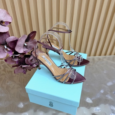 Женские босоножки AQUAZZURA на каблуке с прозрачными ремешками и стразами