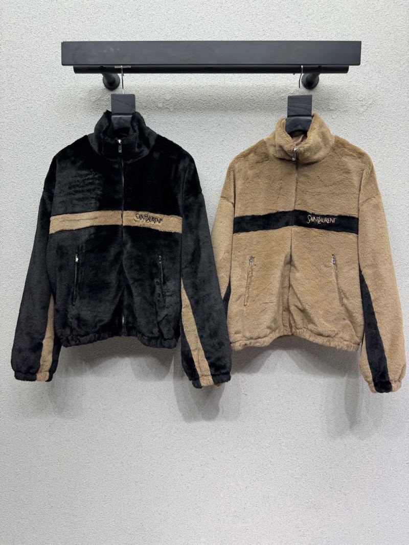 Меховая куртка Saint Laurent с контрастной полосой