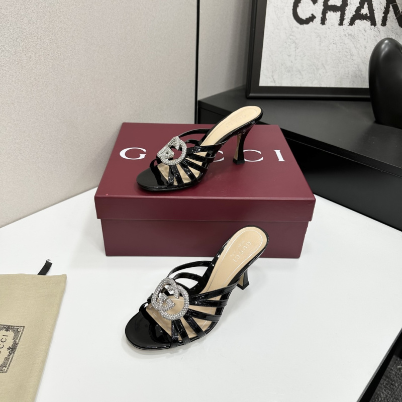 Женские туфли-босоножки на высоком каблуке с кристаллами Gucci