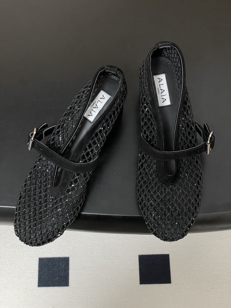 Женские балетки Alaia с кристаллами и каблуком черного цвета Alaïa
